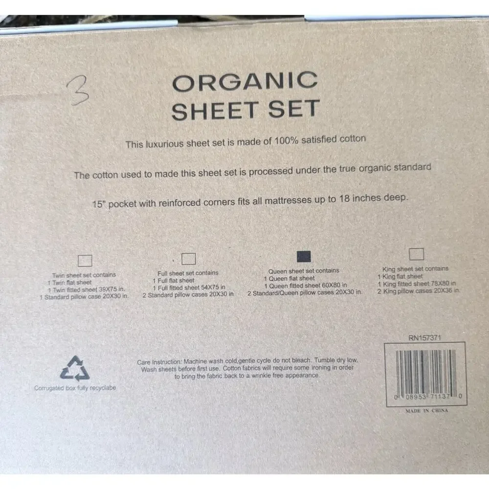 Tree Organics Queen, Size Purple Sheet Set 100% Satisfied Cotton